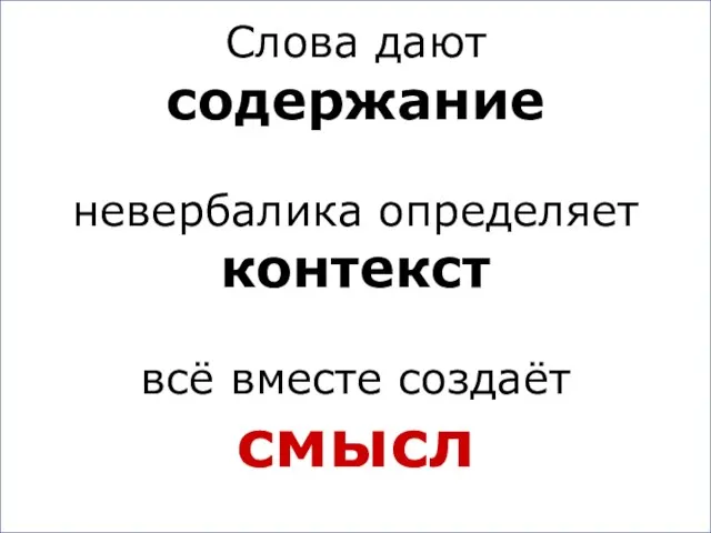 Слова дают содержание невербалика определяет контекст всё вместе создаёт смысл