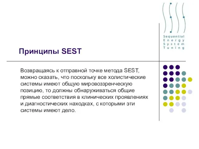 Принципы SEST Возвращаясь к отправной точке метода SEST, можно сказать, что поскольку