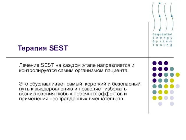 Терапия SEST Лечение SEST на каждом этапе направляется и контролируется самим организмом