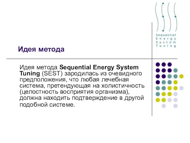 Идея метода Идея метода Sequential Energy System Tuning (SEST) зародилась из очевидного