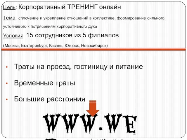 Цель: Корпоративный ТРЕНИНГ онлайн Тема: сплочение и укрепление отношений в коллективе, формирование