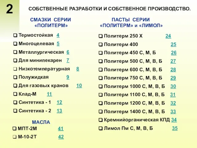 2 Термостойкая 4 Многоцелевая 5 Металлургическая 6 Для минипекарен 7 Низкотемпературная 8