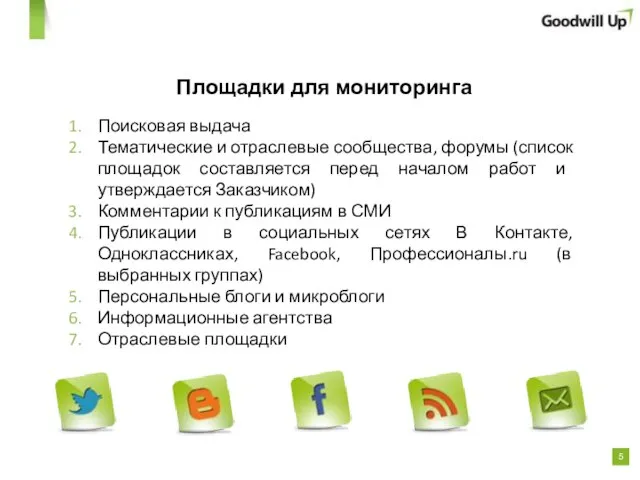 Площадки для мониторинга Поисковая выдача Тематические и отраслевые сообщества, форумы (список площадок