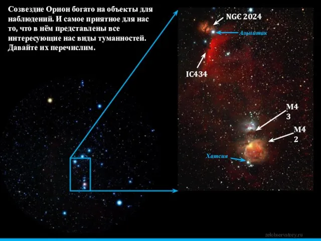 zelobservatory.ru М42 М43 IC434 NGC 2024 Созвездие Орион богато на объекты для
