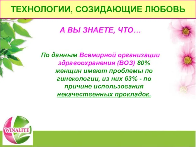 А ВЫ ЗНАЕТЕ, ЧТО… По данным Всемирной организации здравоохранения (ВОЗ) 80% женщин