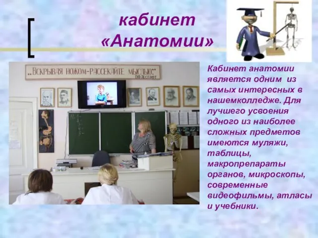 кабинет «Анатомии» Кабинет анатомии является одним из самых интересных в нашемколледже. Для