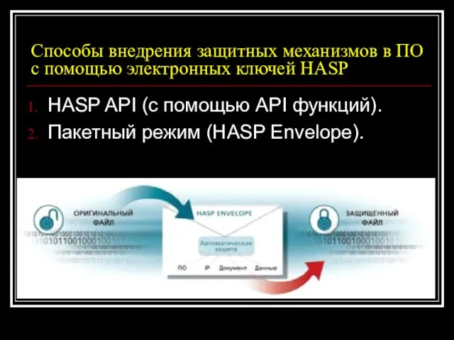 Способы внедрения защитных механизмов в ПО с помощью электронных ключей HASP HASP
