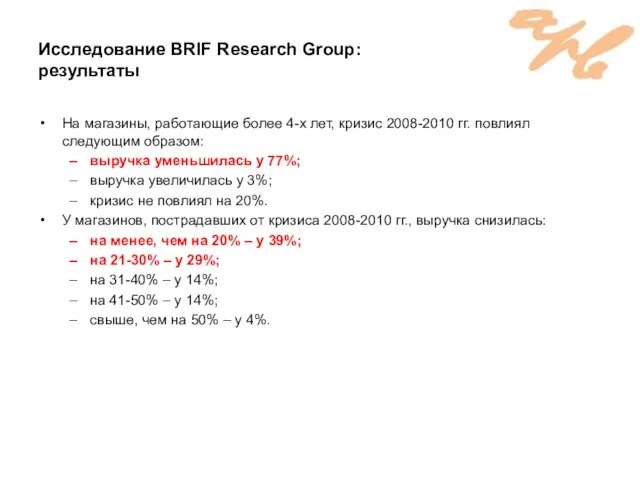 Исследование BRIF Research Group: результаты На магазины, работающие более 4-х лет, кризис