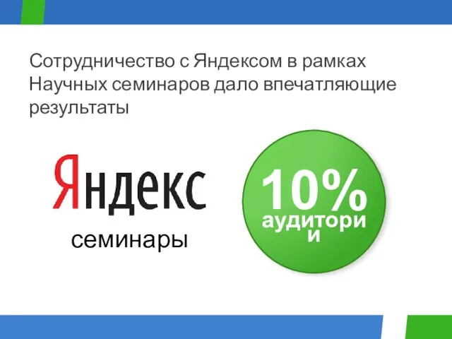 семинары 10% аудитории Сотрудничество с Яндексом в рамках Научных семинаров дало впечатляющие результаты