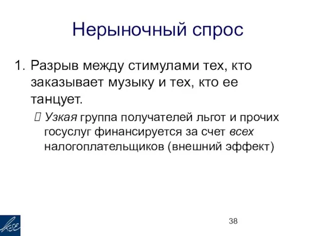 Нерыночный спрос Разрыв между стимулами тех, кто заказывает музыку и тех, кто