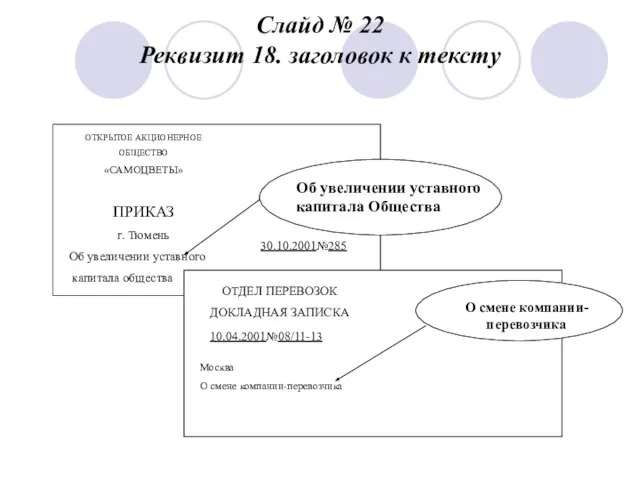 Слайд № 22 Реквизит 18. заголовок к тексту ОТКРЫТОЕ АКЦИОНЕРНОЕ ОБЩЕСТВО «САМОЦВЕТЫ»