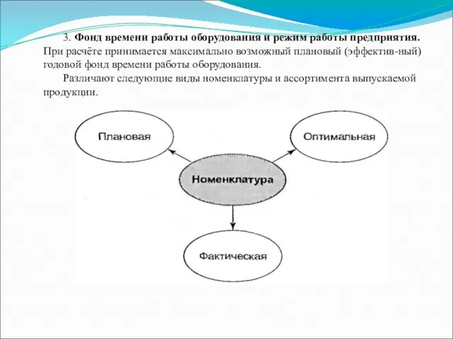 3. Фонд времени работы оборудования и режим работы предприятия. При расчёте принимается