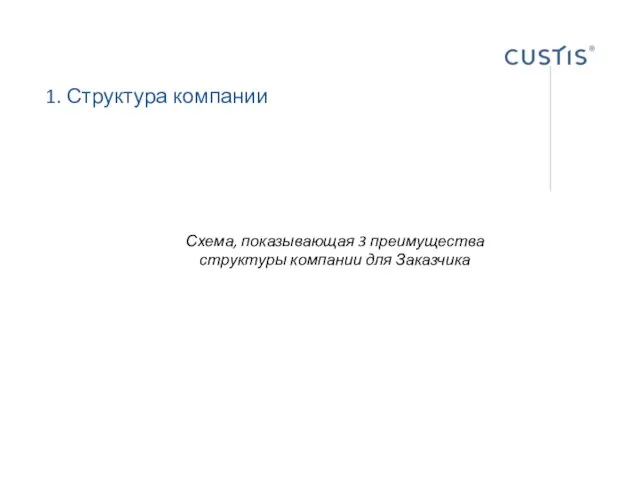 1. Структура компании Схема, показывающая 3 преимущества структуры компании для Заказчика