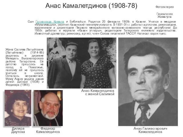 Анас Камалетдинов (1908-78) Сын Галиасгара Камала и Бибигайши. Родился 20 февраля 1908г.