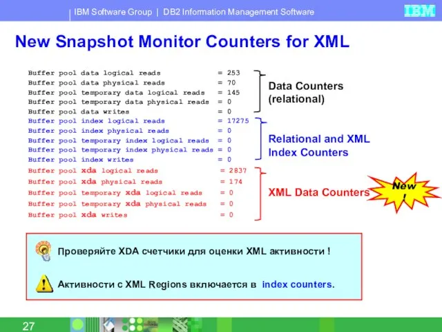 New Snapshot Monitor Counters for XML Проверяйте XDA счетчики для оценки XML