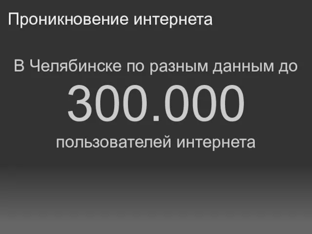 Проникновение интернета В Челябинске по разным данным до 300.000 пользователей интернета