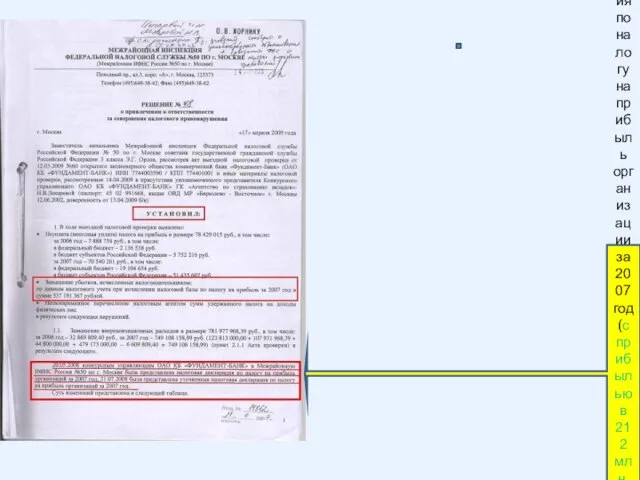 20.05.2008 конкурсным управляющим ОАО КБ «ФУНДАМЕНТ-БАНК» в Межрайонную ИФНС № 50 по