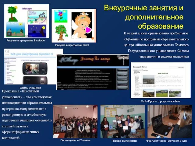 Внеурочные занятия и дополнительное образование В нашей школе организовано профильное обучение по