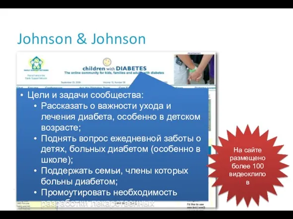 Johnson & Johnson Цели и задачи сообщества: Рассказать о важности ухода и