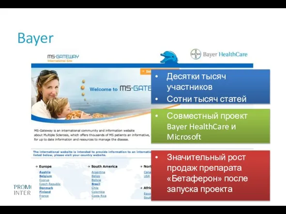 Bayer Совместный проект Bayer HealthCare и Microsoft Десятки тысяч участников Сотни тысяч
