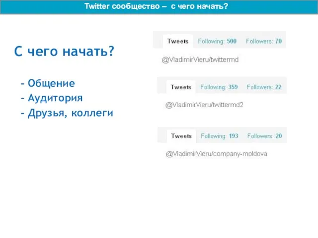 С чего начать? - Общение - Аудитория - Друзья, коллеги Twitter сообщество – с чего начать?