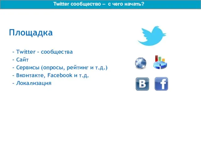 Площадка - Twitter - сообщества - Сайт - Сервисы (опросы, рейтинг и