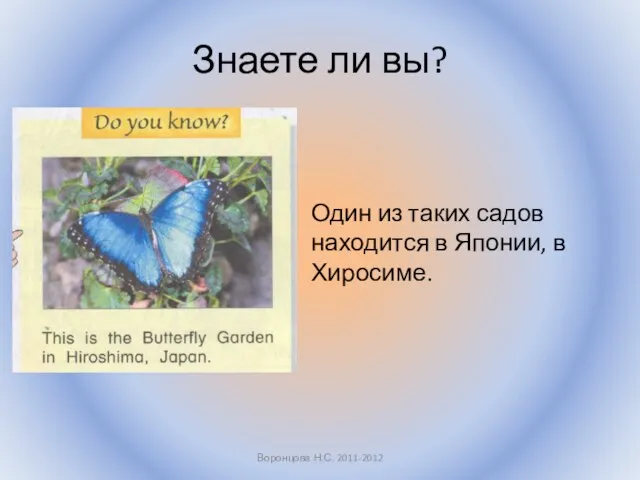 Знаете ли вы? Один из таких садов находится в Японии, в Хиросиме. Воронцова Н.С. 2011-2012