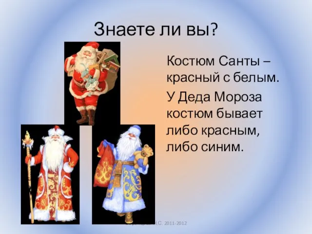 Знаете ли вы? Костюм Санты – красный с белым. У Деда Мороза