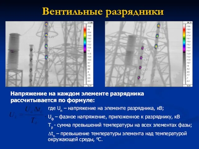 Вентильные разрядники Напряжение на каждом элементе разрядника рассчитывается по формуле: где Un