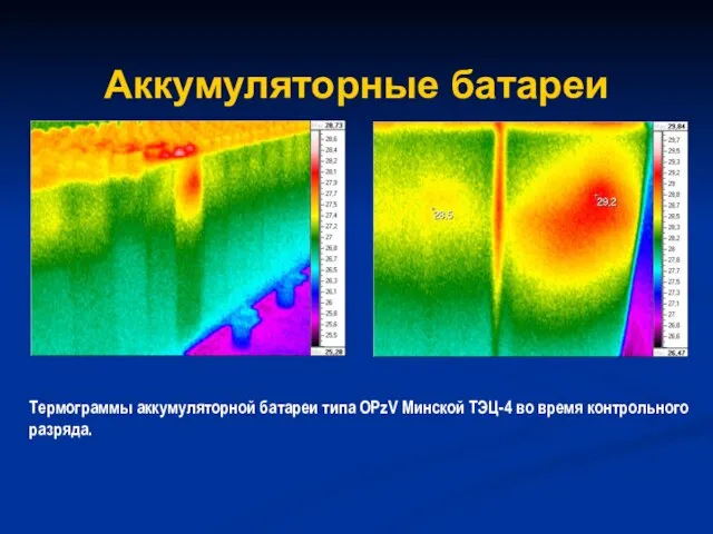 Аккумуляторные батареи Термограммы аккумуляторной батареи типа OPzV Минской ТЭЦ-4 во время контрольного разряда.