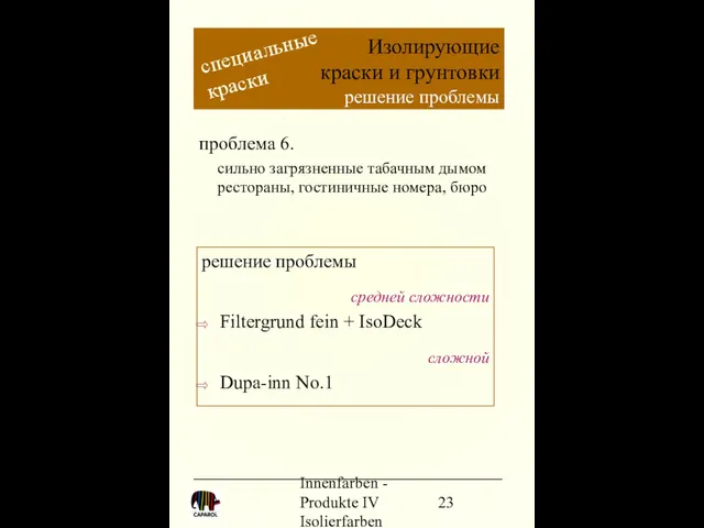 Innenfarben - Produkte IV Isolierfarben проблема 6. сильно загрязненные табачным дымом рестораны,