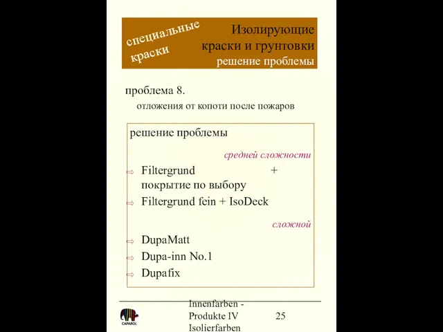 Innenfarben - Produkte IV Isolierfarben проблема 8. отложения от копоти после пожаров