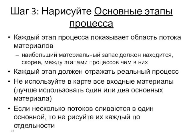 Шаг 3: Нарисуйте Основные этапы процесса Каждый этап процесса показывает область потока