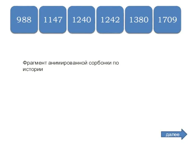 Крещение Руси 988 Основа-ние Москвы 1147 Невская битва 1240 Ледовое побо- ище