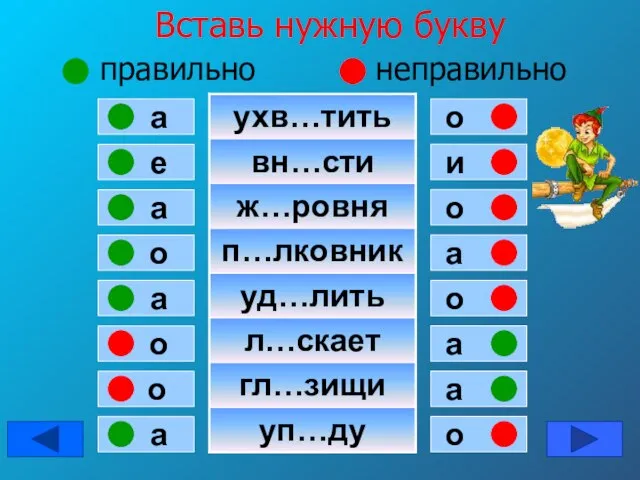 Вставь нужную букву правильно неправильно е а а о а о о