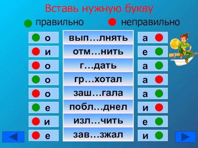 Вставь нужную букву правильно неправильно и о о о о е и