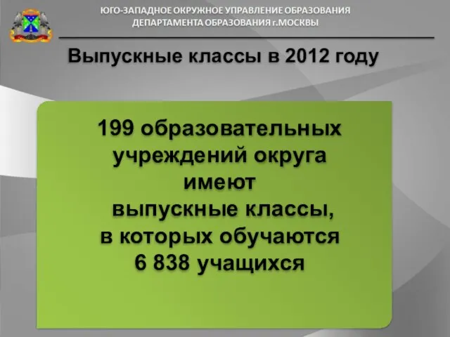 199 образовательных учреждений округа имеют выпускные классы, в которых обучаются 6 838