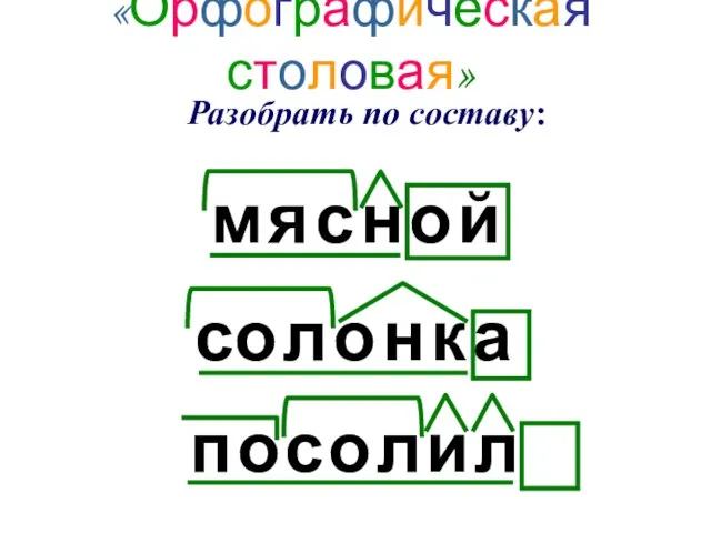 «Орфографическая столовая» п о с о л и л Разобрать по составу: