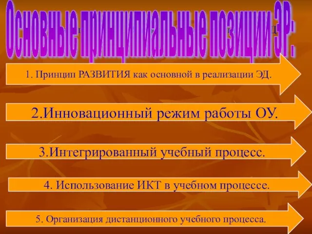 1. Принцип РАЗВИТИЯ как основной в реализации ЭД. Основные принципиальные позиции ЭР: