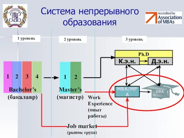 Система непрерывного образования Job market (рынок труда) Work Experience (опыт работы) Ph.D