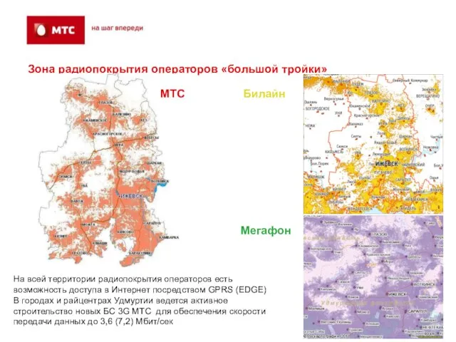 Зона радиопокрытия операторов «большой тройки» На всей территории радиопокрытия операторов есть возможность