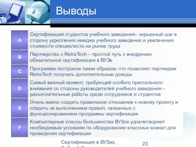 Сертификация в ВУЗах, Бабич А.В. Выводы