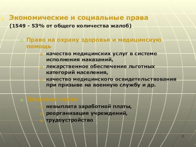 Экономические и социальные права (1549 - 53% от общего количества жалоб) Право