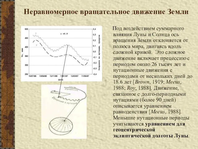 Неравномерное вращательное движение Земли Под воздействием суммарного влияния Луны и Солнца ось