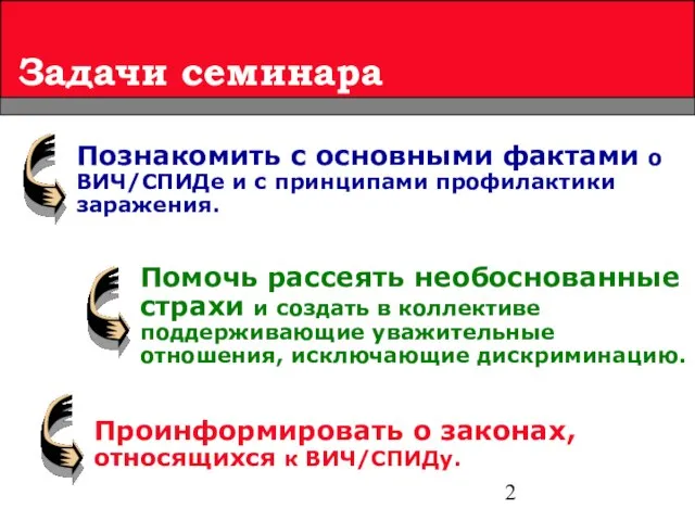 Задачи семинара Помочь рассеять необоснованные страхи и создать в коллективе поддерживающие уважительные