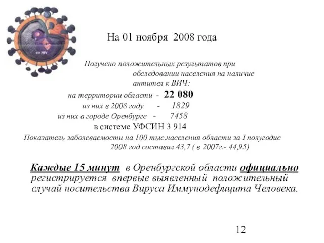 На 01 ноября 2008 года Получено положительных результатов при обследовании населения на