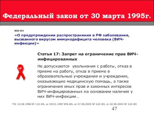 Федеральный закон от 30 марта 1995г. Статья 17: Запрет на ограничение прав