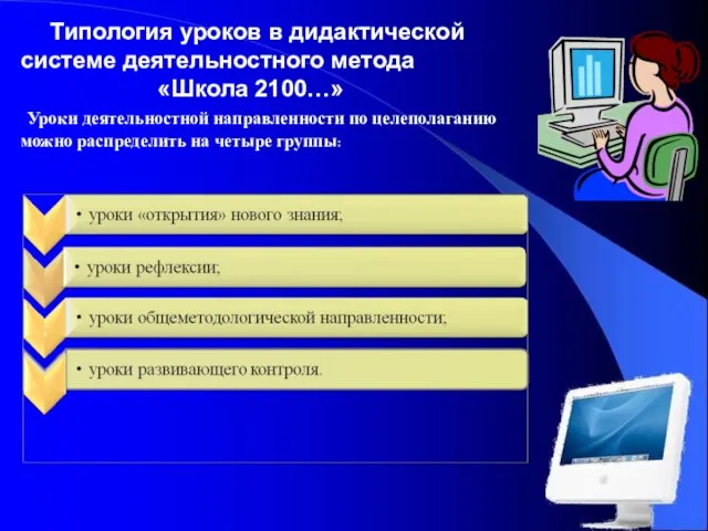 Типология уроков в дидактической системе деятельностного метода «Школа 2100…» Уроки деятельностной направленности