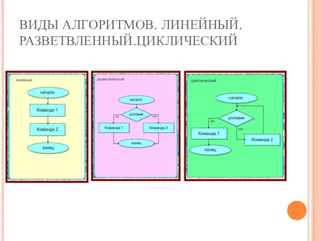 ВИДЫ АЛГОРИТМОВ. ЛИНЕЙНЫЙ.РАЗВЕТВЛЕННЫЙ.ЦИКЛИЧЕСКИЙ