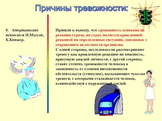 8. Американские психологи Н.Муссен, К.Конжер. Причины тревожности: Пришли к выводу, что тревожность